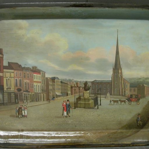 Japanned Tray - View of the Bull Ring, Birmingham Before Treatment