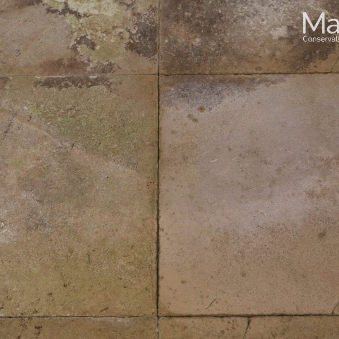 During treatment (left slab before cleaning, right slab after cleaning)